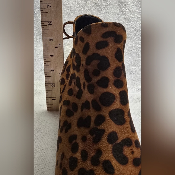 Leopard Print Pointed Toe Bow Kitten Heel Cut Ankle Booties Side Zip Boot Sz 7.5 - Picture 9 of 16